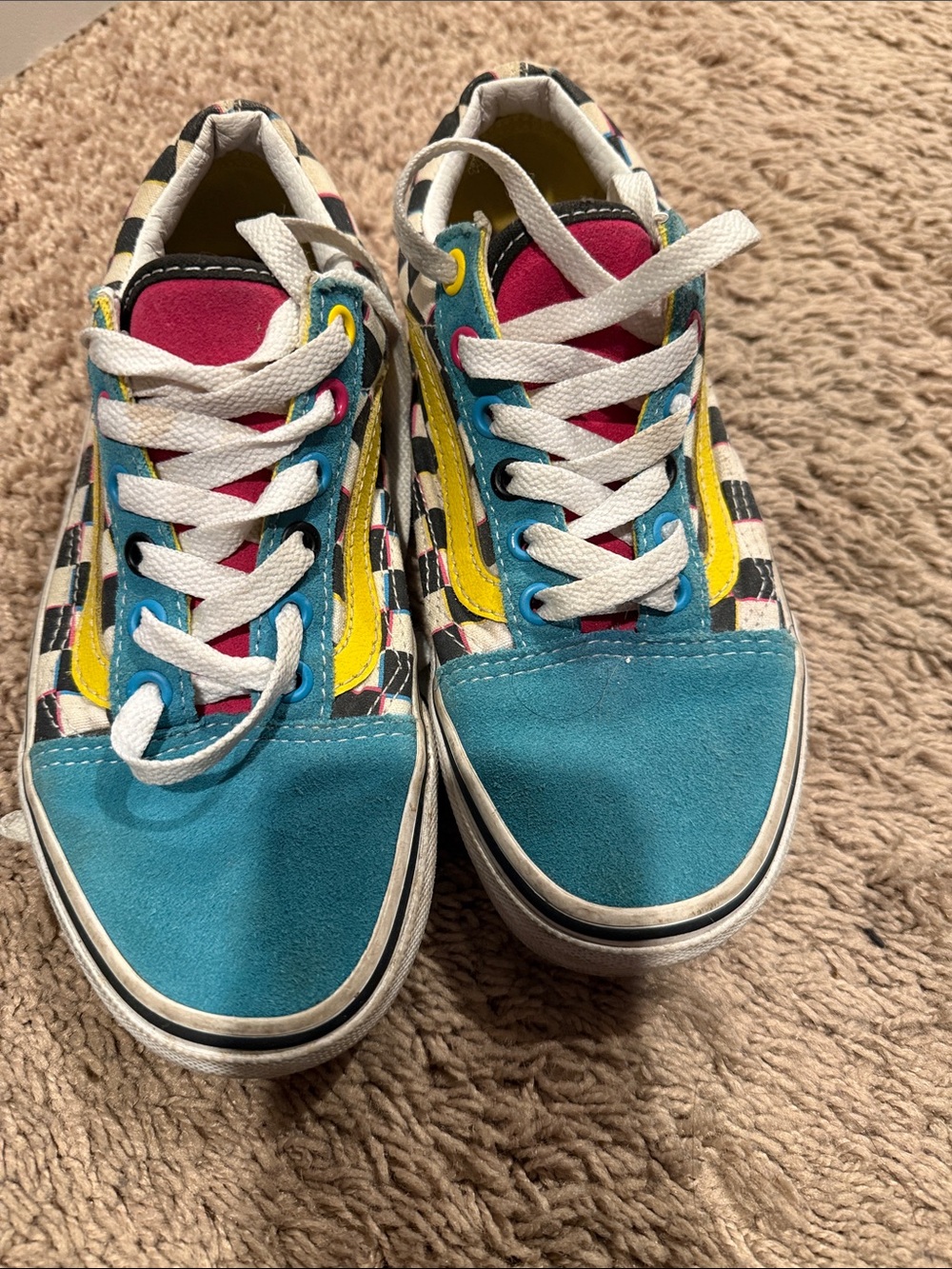 Vans Kids Teal, Yellow & Checkerboard Low-Top Sneakers